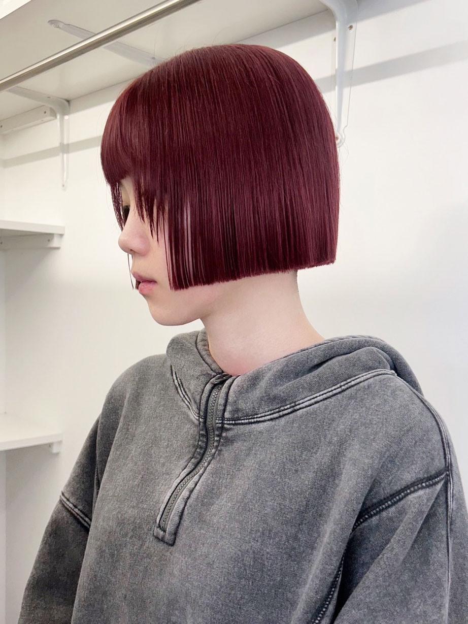 チェリーブラウン韓国ヘアボブミディアムショート_ba555341