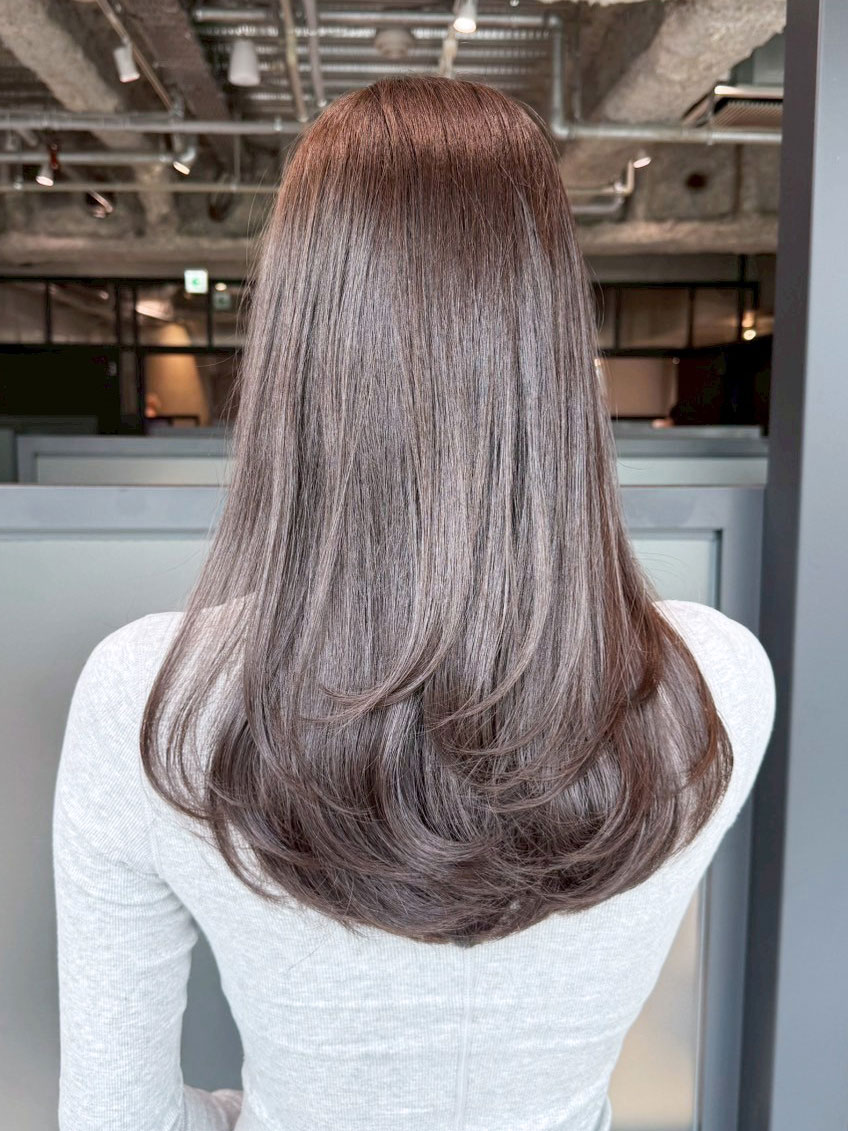 おくれ毛ブリーチデザインカラー韓国ヘアミディアム_ba559271