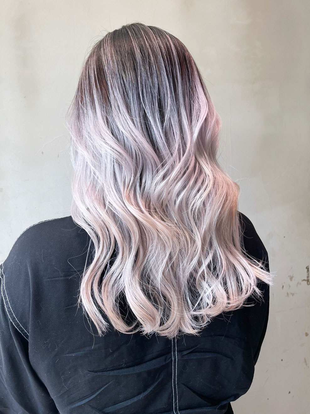 おくれ毛ブリーチデザインカラー韓国ヘアミディアム_ba559271