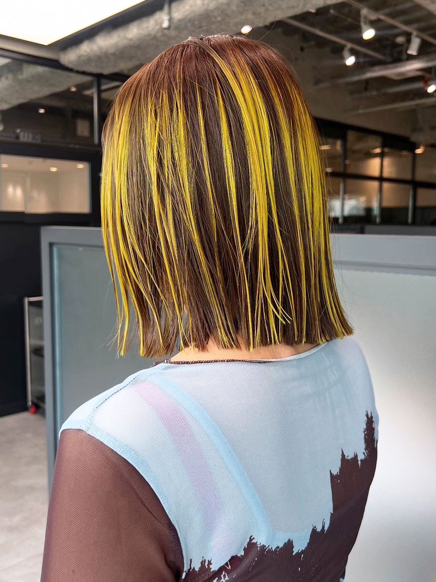 おくれ毛ブリーチデザインカラー韓国ヘアミディアム_ba559271