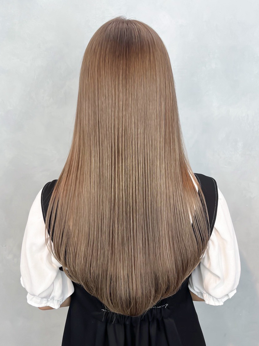 顔周りレイヤーロング韓国ヘアおくれ毛ミルクティー_ba567621