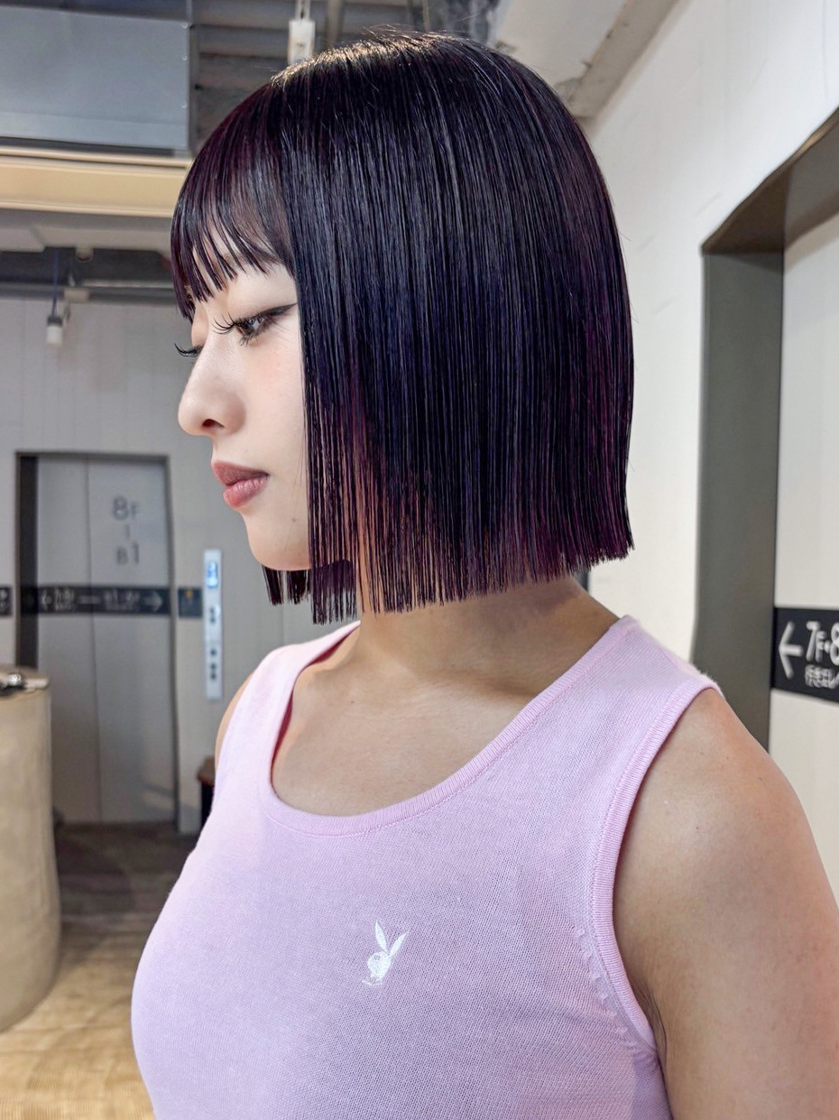 暗めカラーボブショートミディアム前髪カット韓国ヘア_ba567331