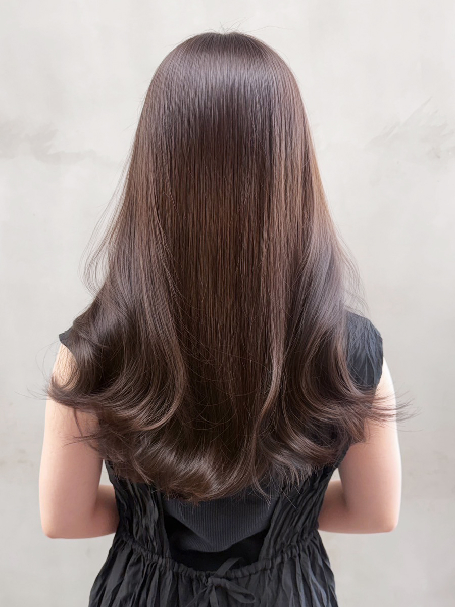 ロング暗めカラー韓国ヘア顔周りレイヤーグレージュ_ba566171